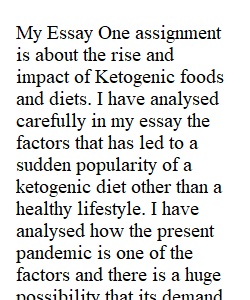 Description of Essay 1 Assignment for Peer Review : Ketogenic Diets